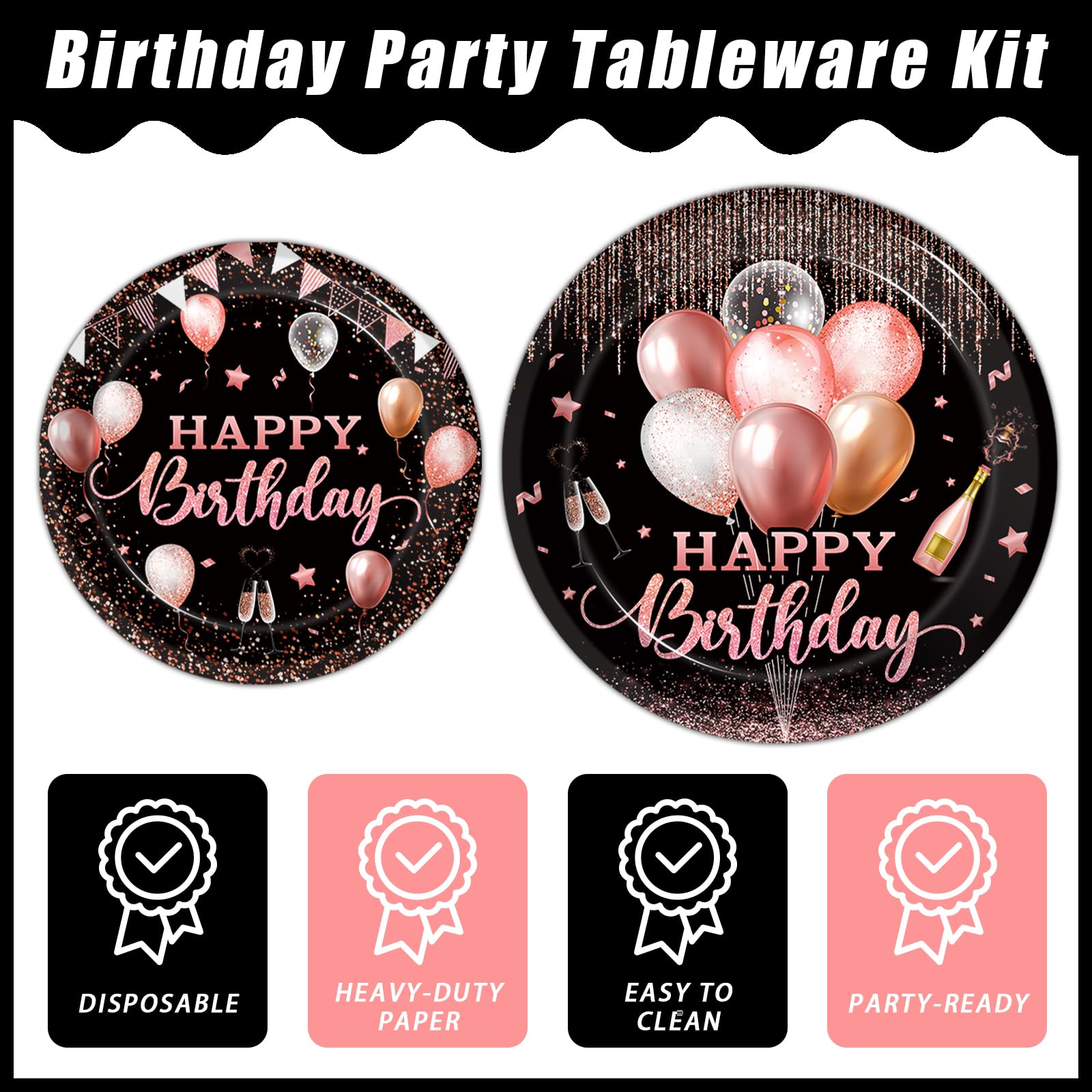 Kepeel rose gold birthday napkins, 24-count, adds festive practicality at parties.