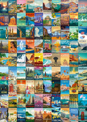 Kepovin 1000-piece puzzle with vintage world travel image and poster for easier assembly