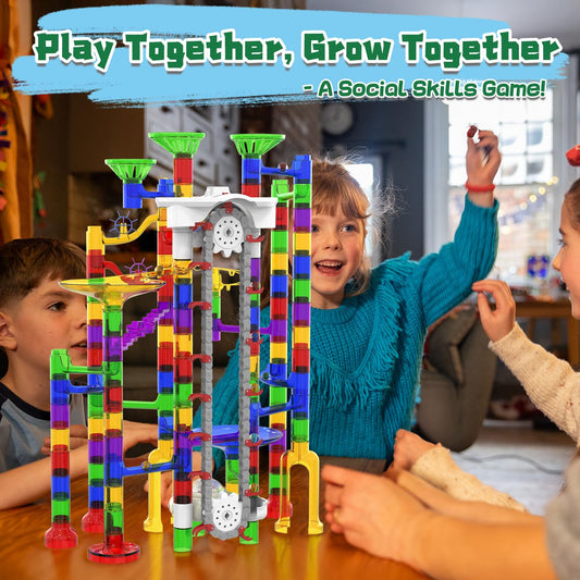 KERUVOTA 220-piece marble track kit shows sturdy ABS construction for long-lasting creativity