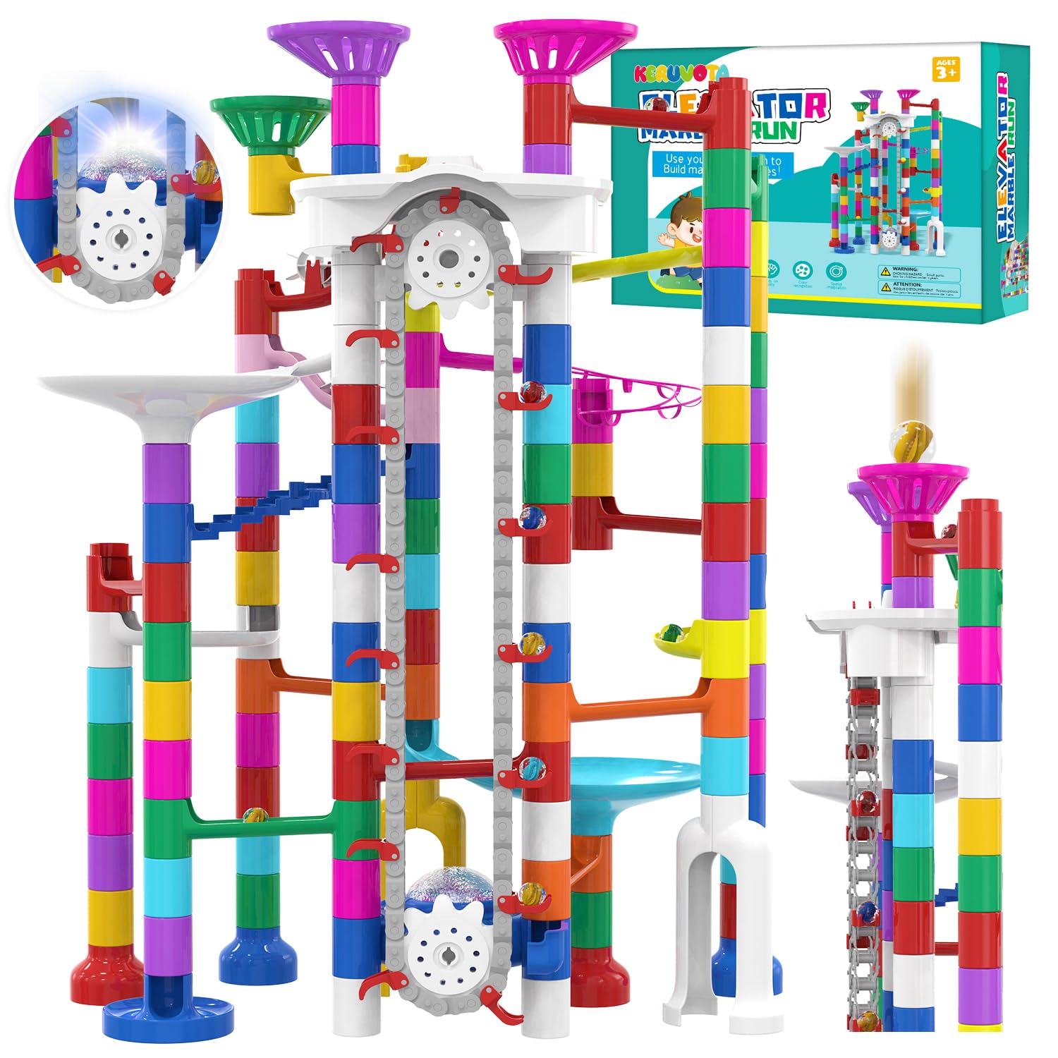 KERUVOTA Big Motorized Marble Run with Elevator for engaging STEM play.