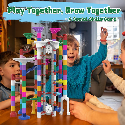KERUVOTA Marble Run Track set with vivid colors and modular assembly.