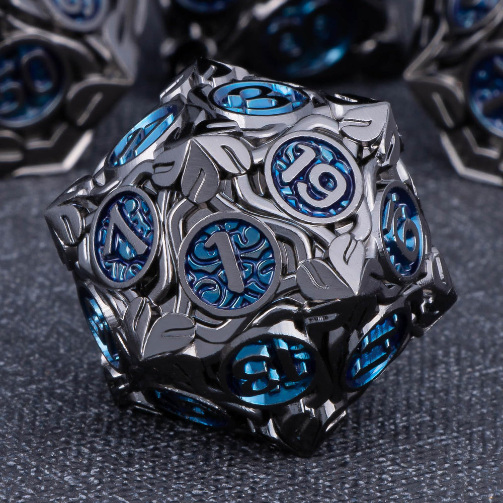 kerwellsi metal dnd dice set with nature vines design, balanced rolls for rpg sessions