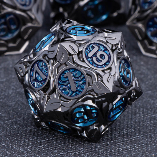 kerwellsi metal dnd dice set with nature vines design, balanced rolls for rpg sessions