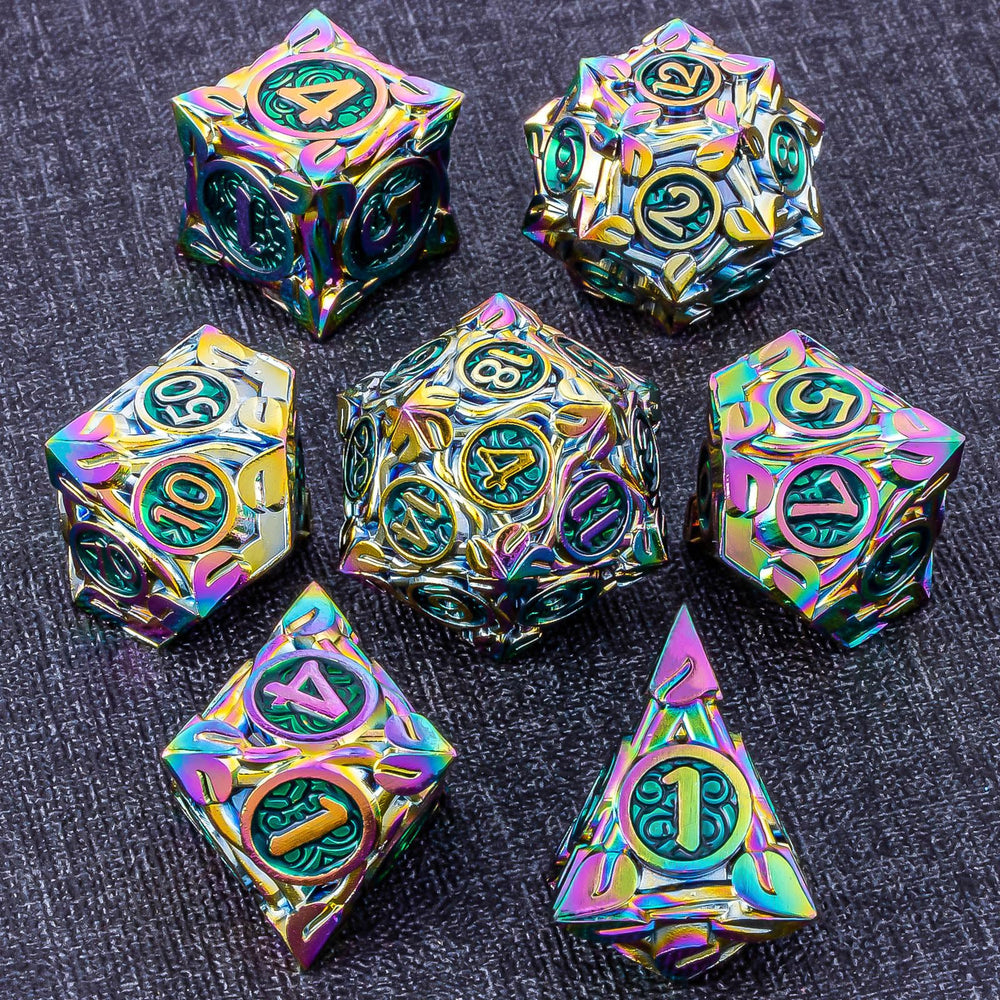 KERWELLSI Rainbow green DND dice close-up showing balanced craft for reliable rolls