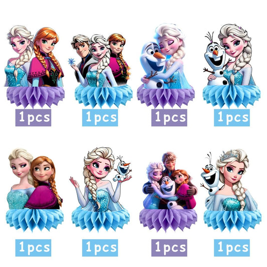 KERWHIS double-sided centerpiece highlights both sides for versatile Frozen party tables.