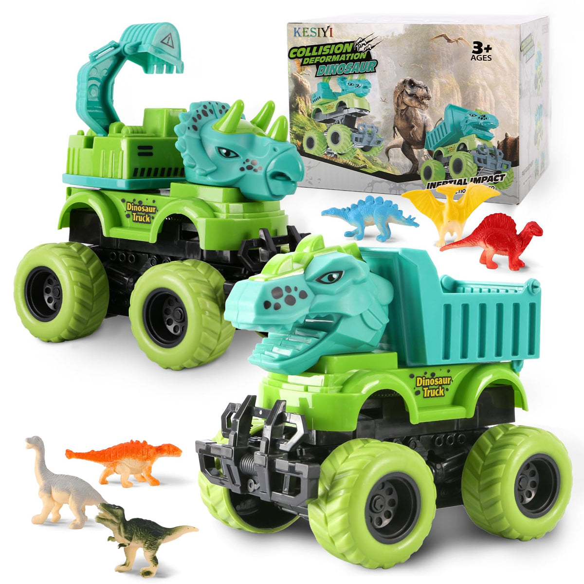 KESIYI dinosaur monster truck 2-pack for imaginative play and adventures.