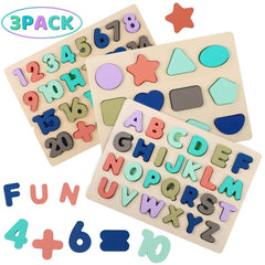 Kesletney wooden letter puzzle supports early literacy and hand-eye coordination for toddlers.