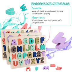 Kesletney wooden number puzzle promotes counting and fine motor control for young learners.