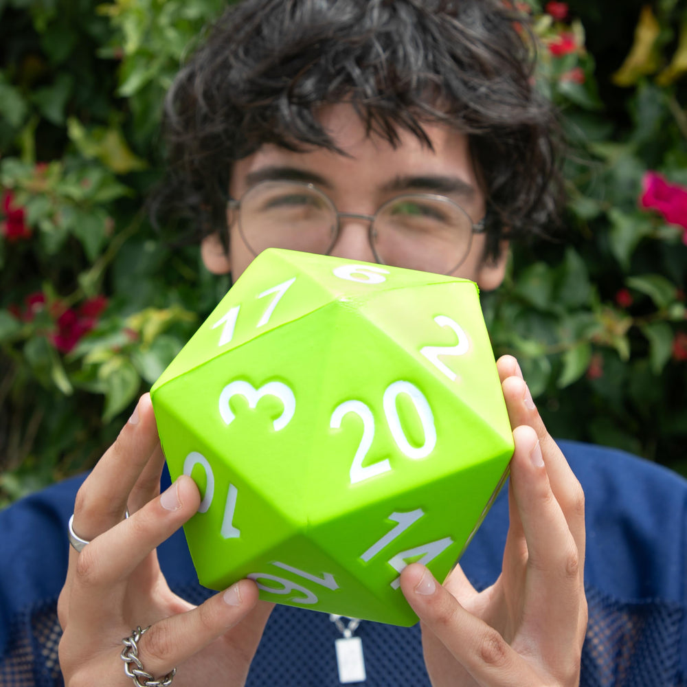 KESS Giant D20 foam dice in orange for beach or poolside RPG sessions.