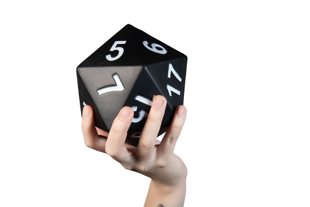 KESS Giant D20 foam dice in purple designed for collectors and RPG vibes.