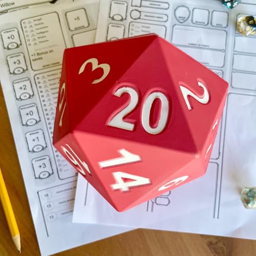 KESS Giant D20 foam dice in red for dramatic dice rolls and party games.