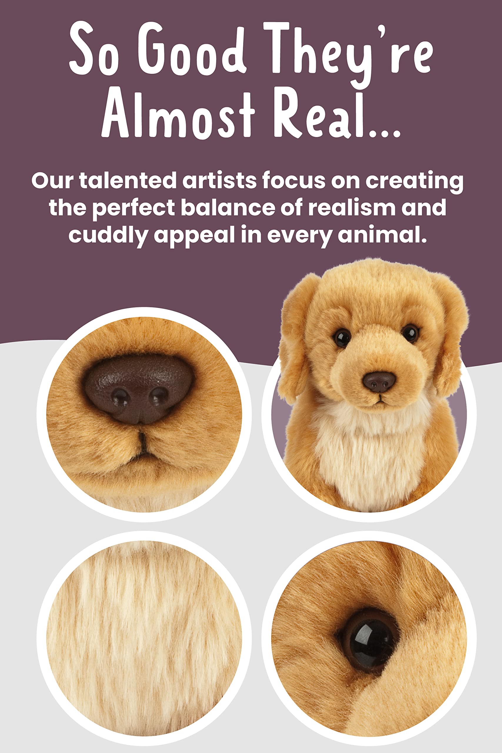 Keycraft Living Nature Golden Retriever plush with floppy ears for cuddly play.