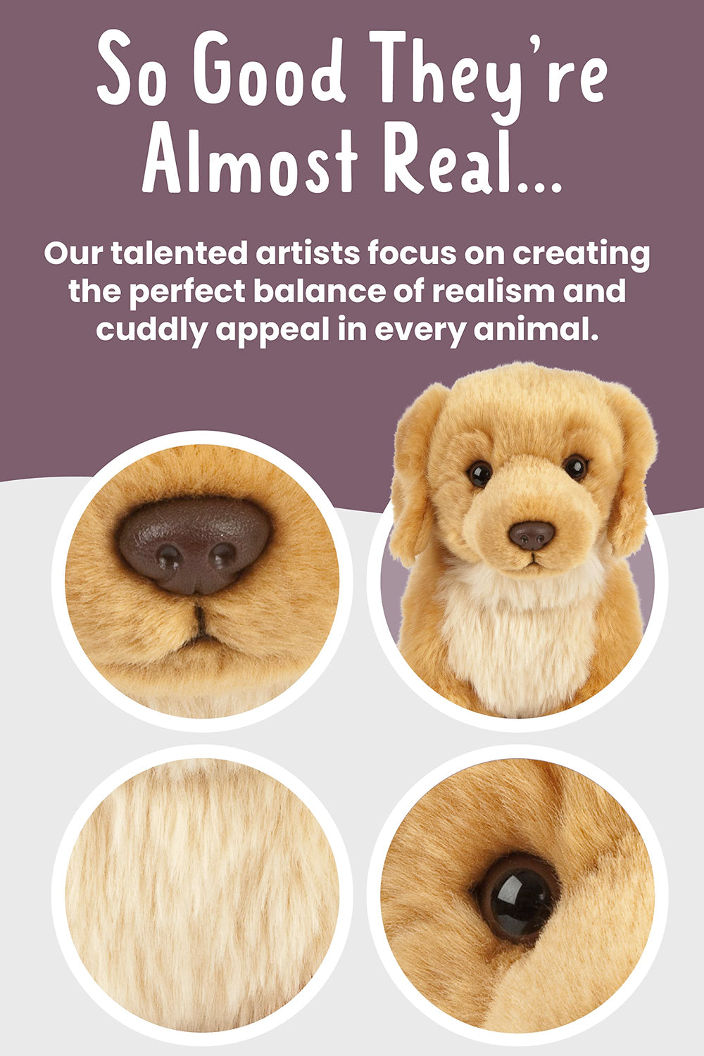Keycraft Living Nature Golden Retriever plush with floppy ears for cuddly play.