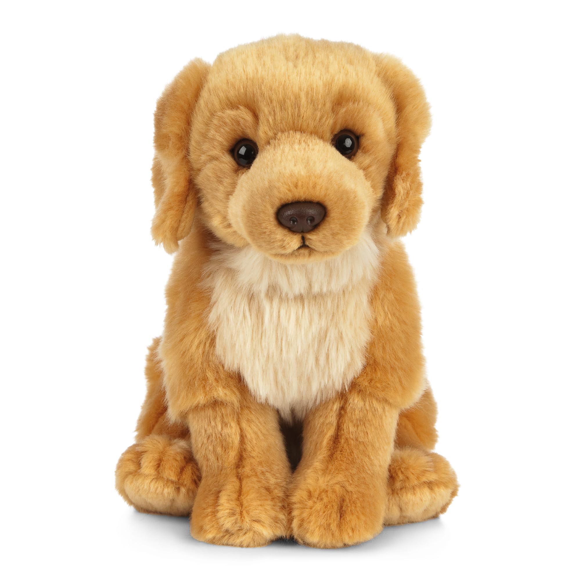 Keycraft Living Nature Golden Retriever plush face detail with honey fur and friendly brown eyes.