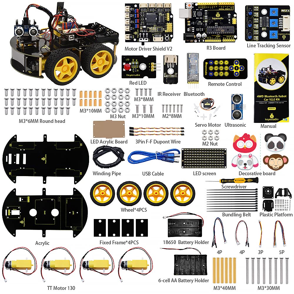 Keyestudio smart car robot mechanical parts pack shows organized components