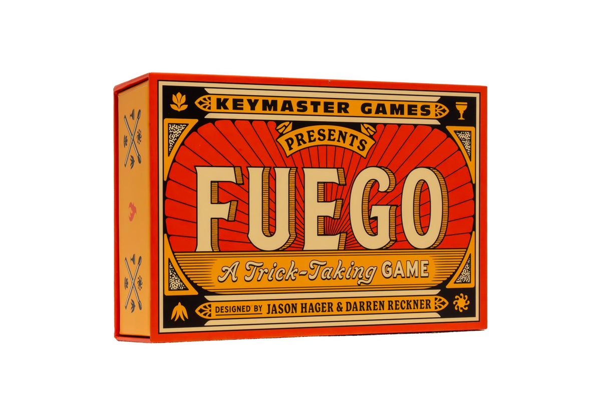 Keymaster Fuego card pack shot highlighting portable travel-friendly gameplay