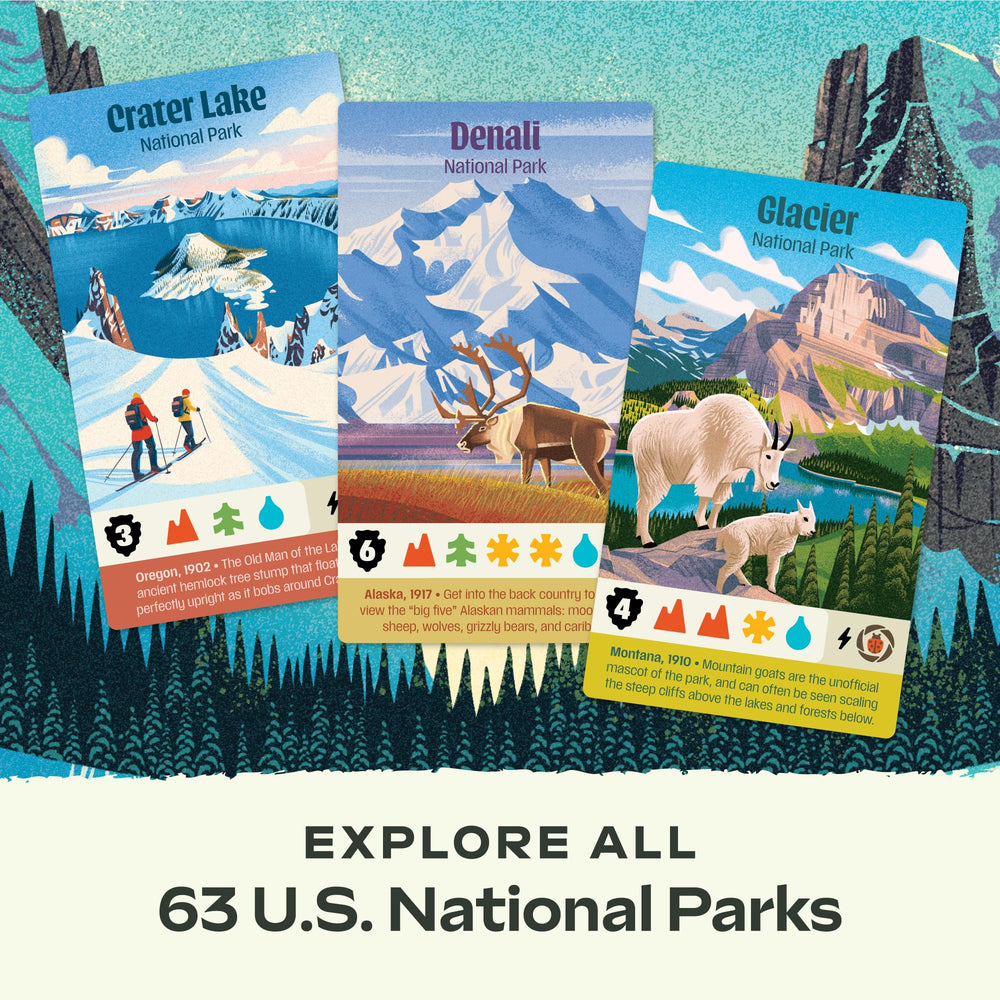 Keymaster Games Parks 2nd Ed premium wood pieces add tactile depth to the trail.