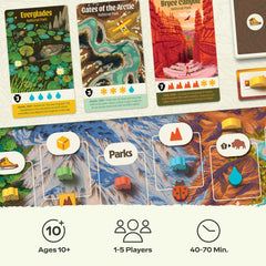 Keymaster Games Parks 2nd Edition hikers wood pieces highlight premium components for play