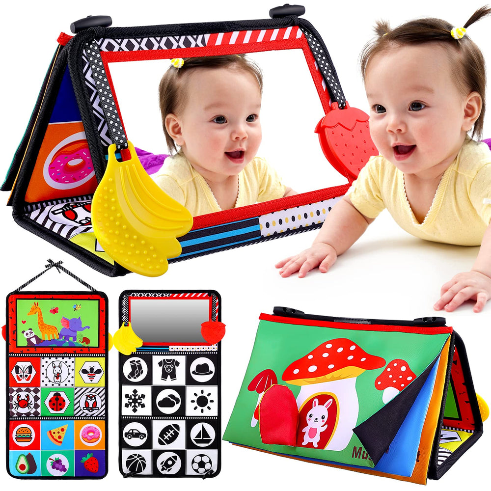 Keysense baby mirror tummy time toy with high-contrast faces for early visual tracking.