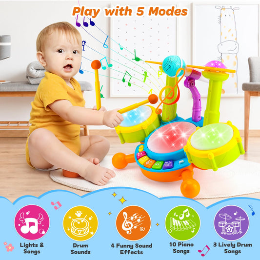 Keysense drum set with two ride cymbals for dynamic play and coordination.
