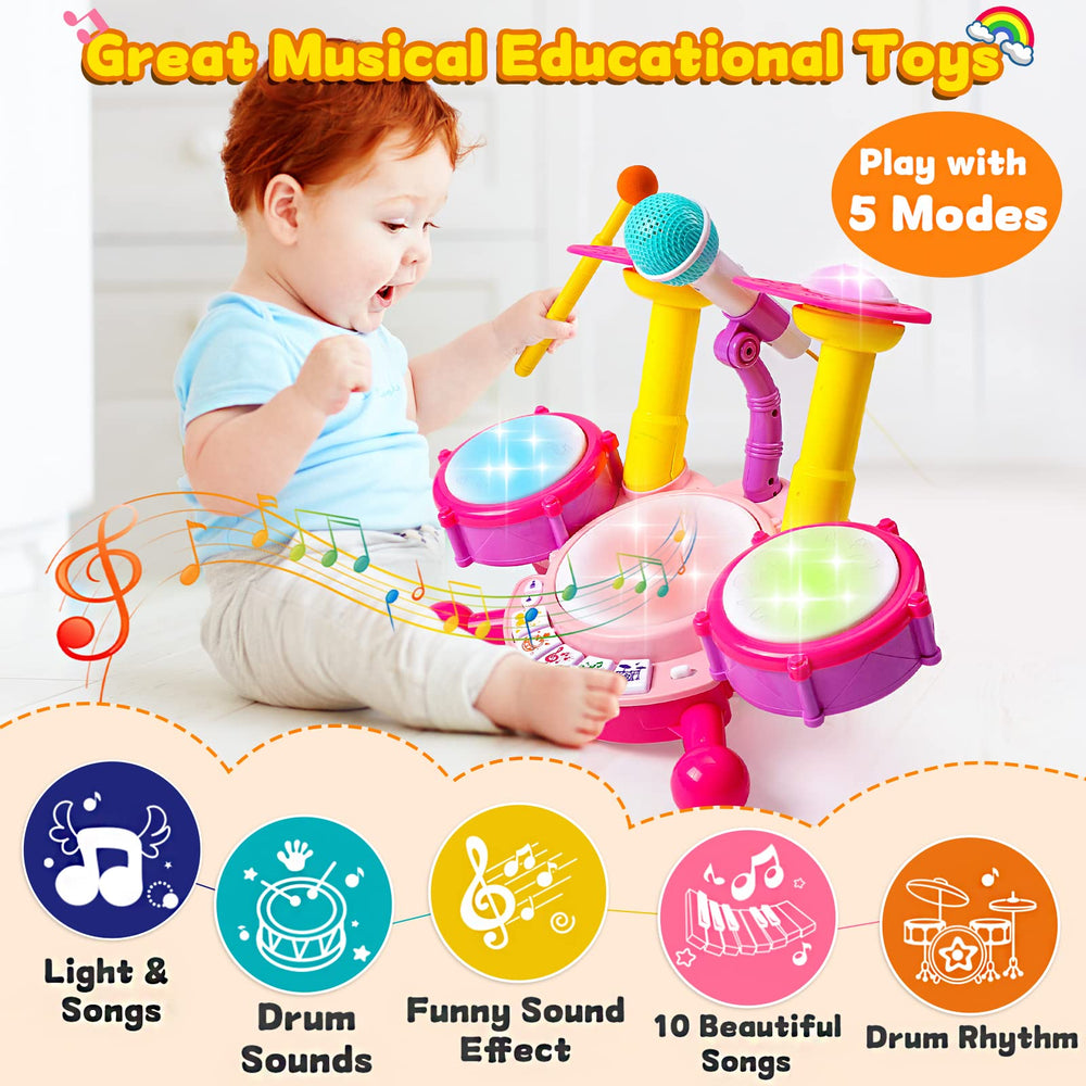 Keysense Kids Drum Set colorful lights boost engagement during music time.