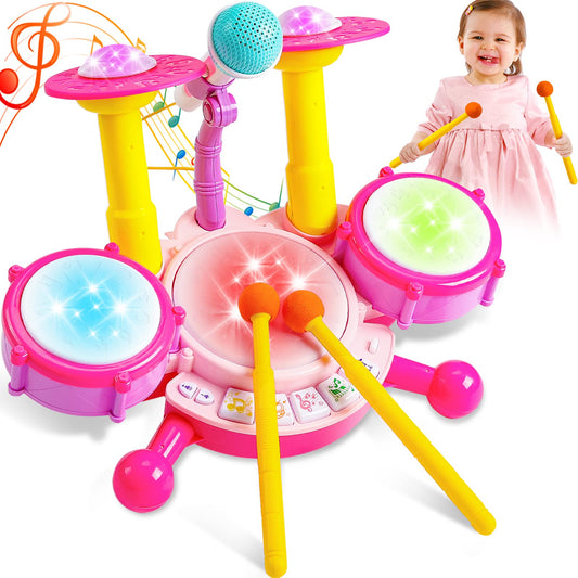 Keysense Kids Drum Set with drum pads for toddlers encourages rhythm and active play.