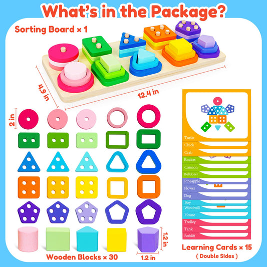 Keysense wooden stacking blocks in bright gradients for stacking and sorting