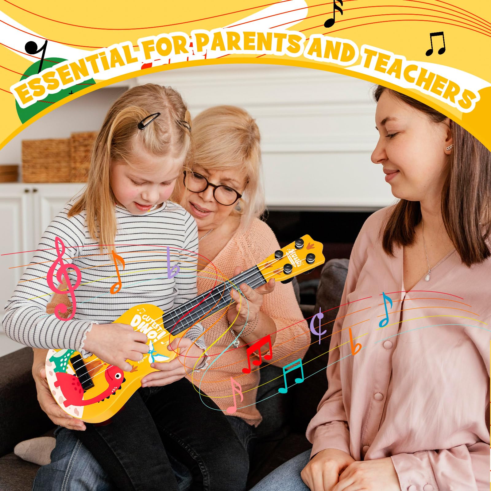KFPPLXQ mini guitar 17inch dinosaur classroom use for group lessons and parties.