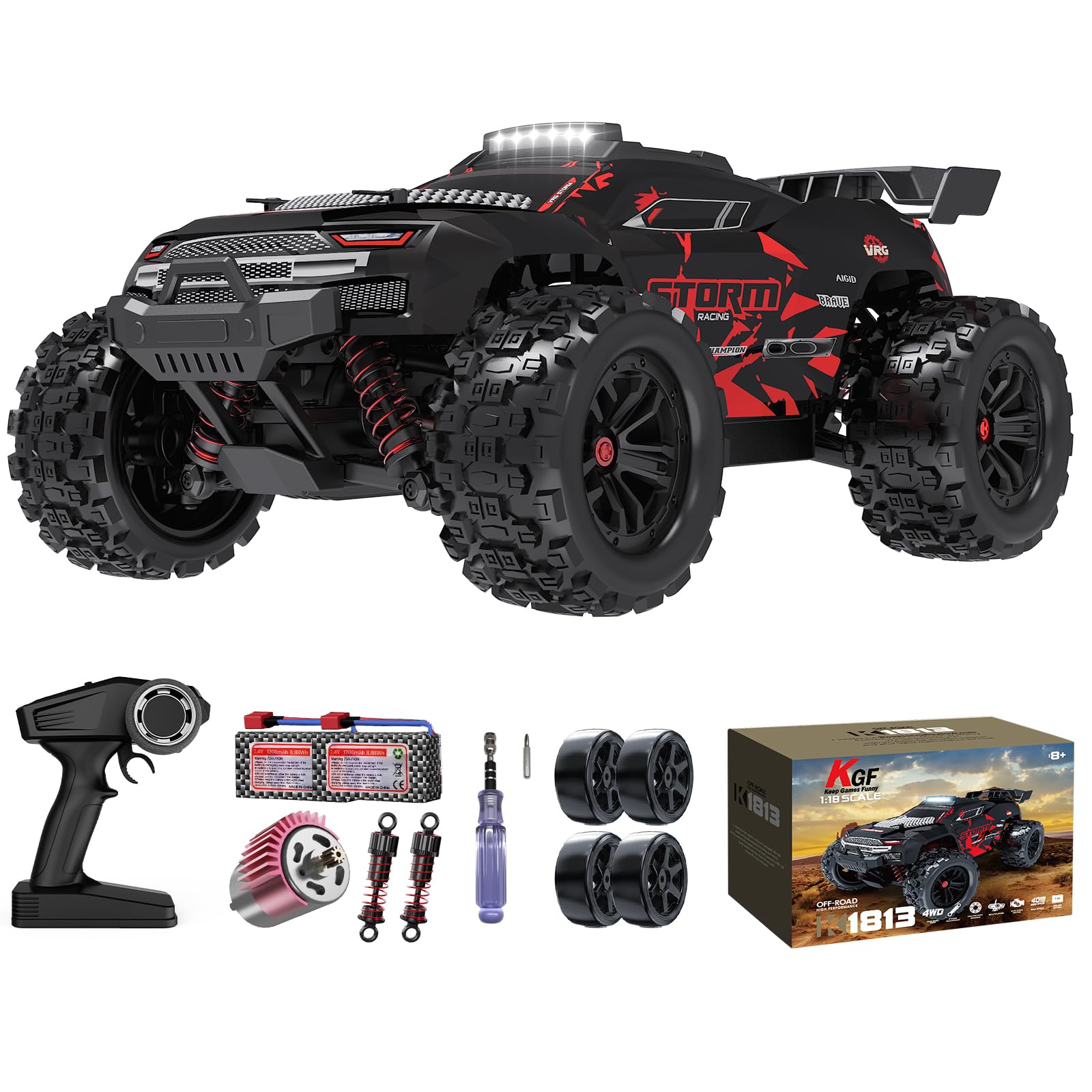 KGF remote control car 1:18 all terrain front view shows rugged build.
