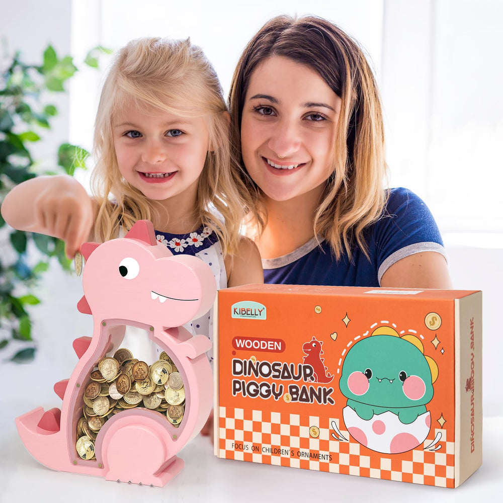 Kibelly dinosaur-themed money box suits various kid-friendly room styles.