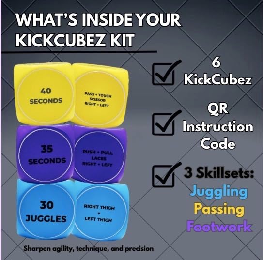 KickCubez compact dice for backyard training and on-the-go practice.