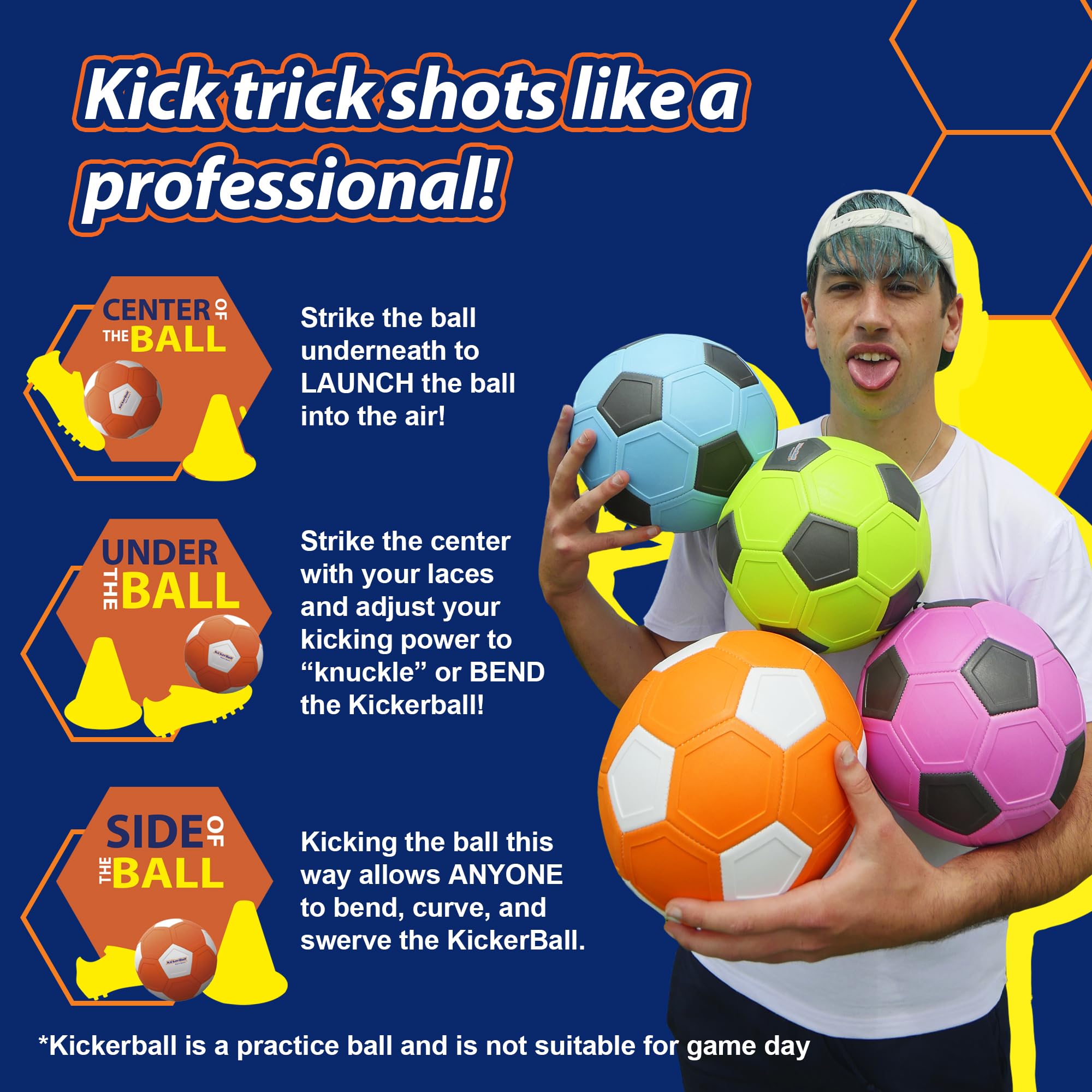 Kickerball aerodynamic design helps players perform smoother passes and shots.