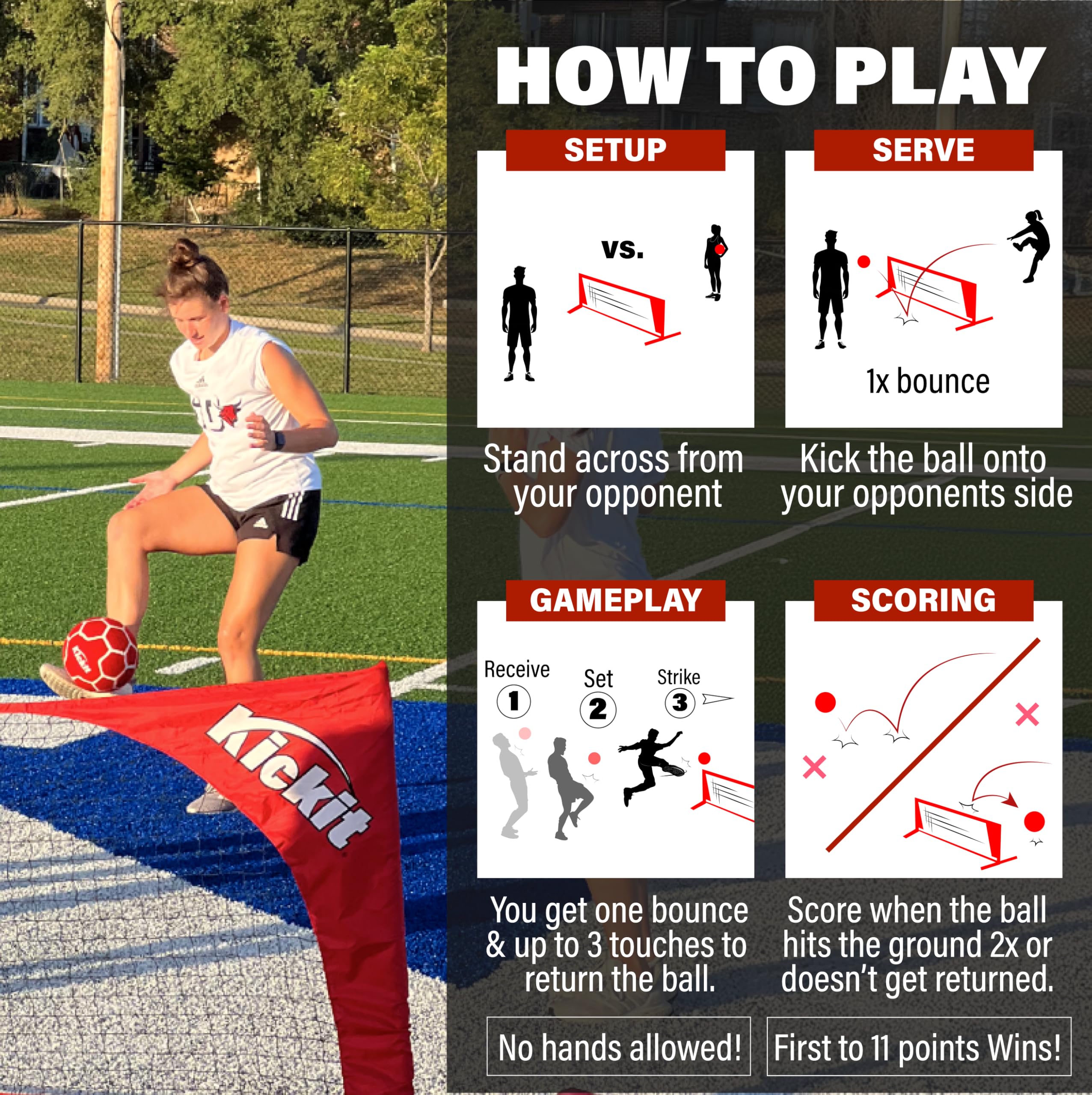 Kickit game in 1v1 or 2v2 play boosting touch and coordination