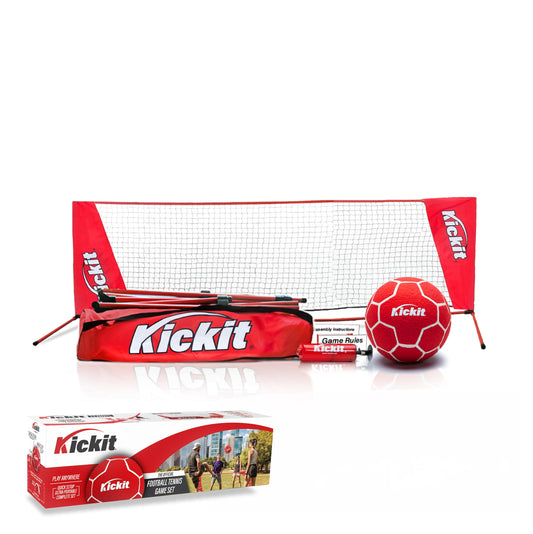 Kickit Soccer Tennis Net set up for quick outdoor play and family fun