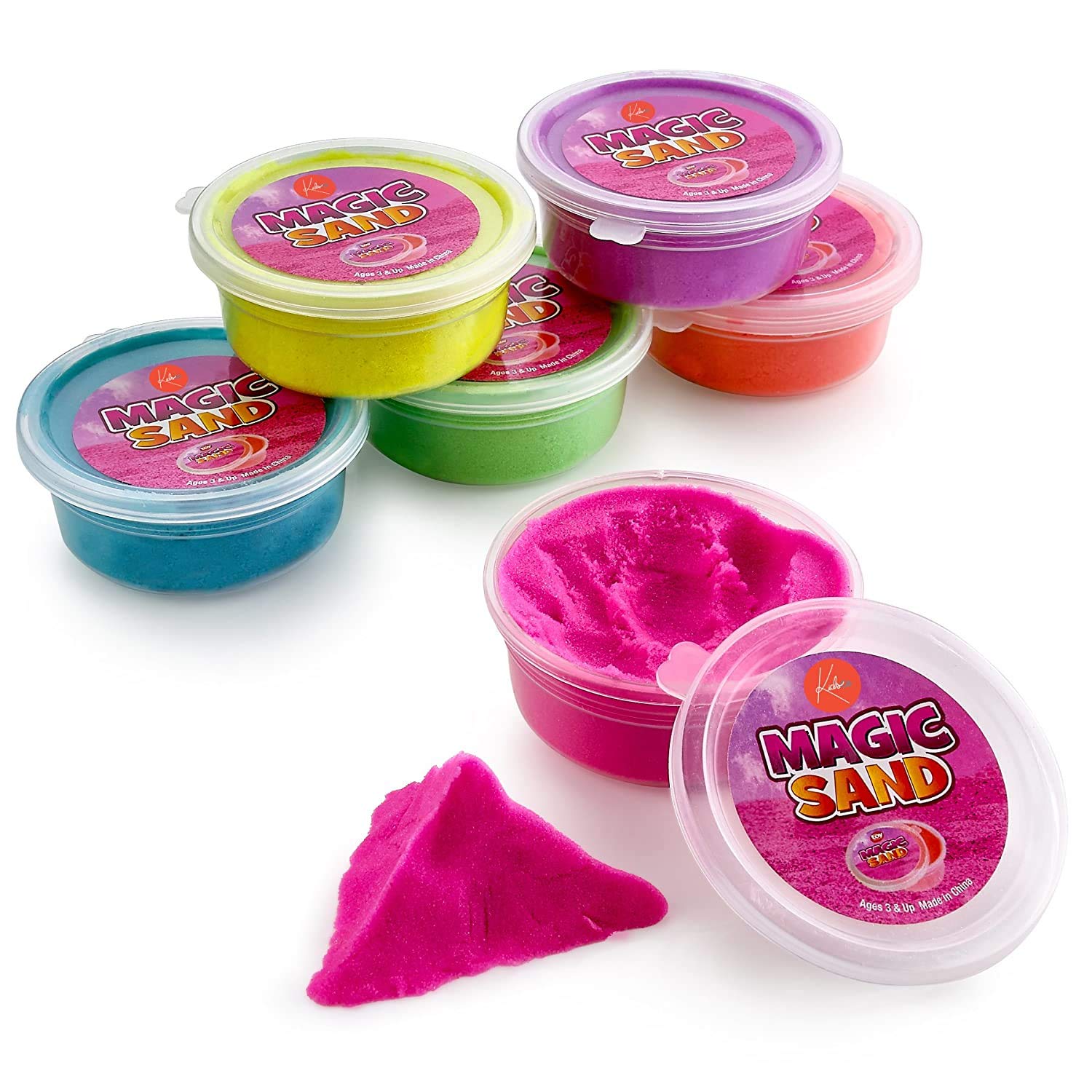 Kicko Colorful Magic Sand set in six colors for creative play and sensory exploration.