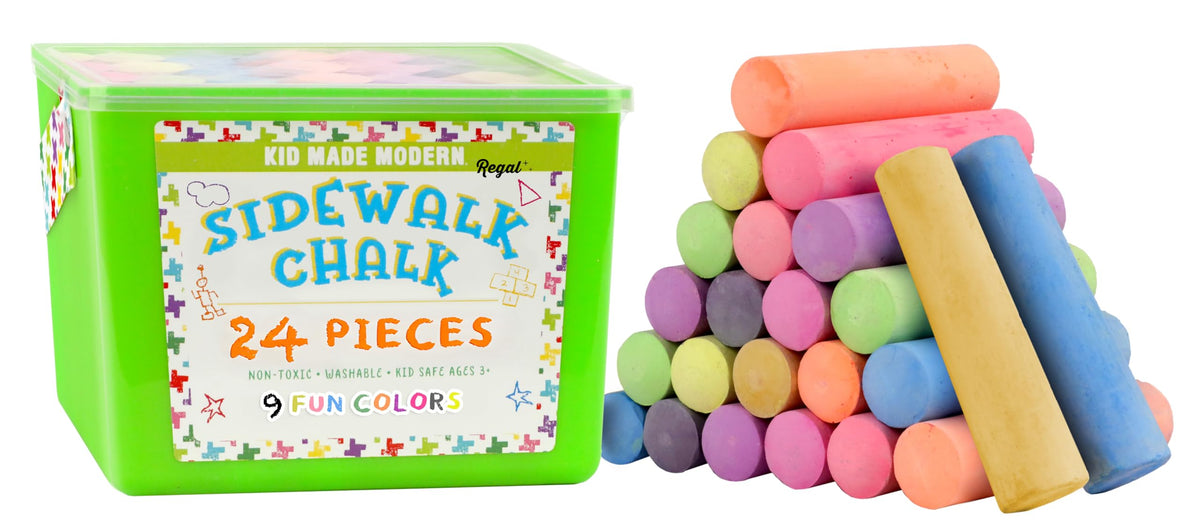 Kid Made Modern sidewalk chalk bucket with colorful pieces for easy outdoor drawing