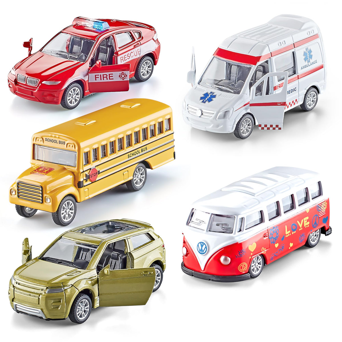 Kidami die-cast vehicles set of 5 for imaginative play and collection.