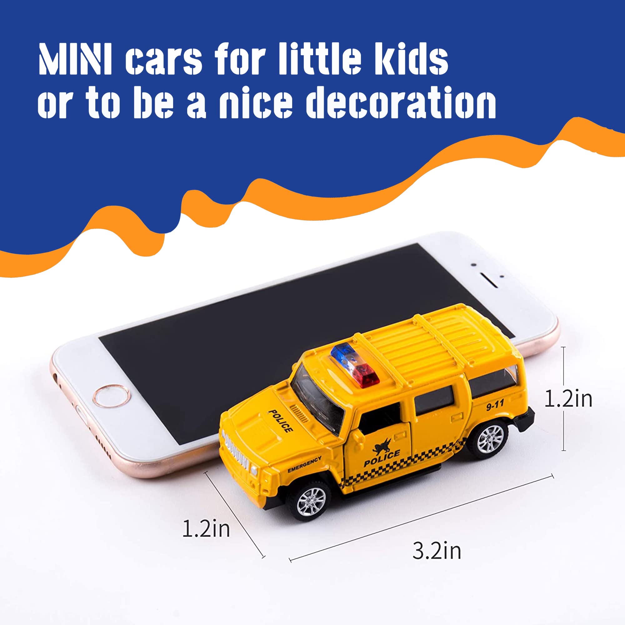 Kidami five-pack police cars in vibrant colors for collection.