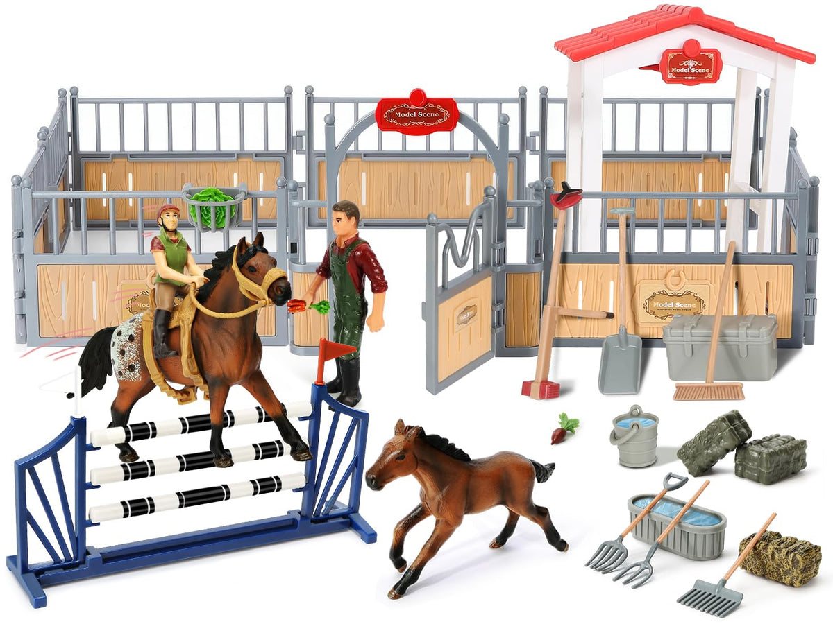 KIDBEST Horse Stable Playset featuring a full stable scene for imaginative farming adventures.