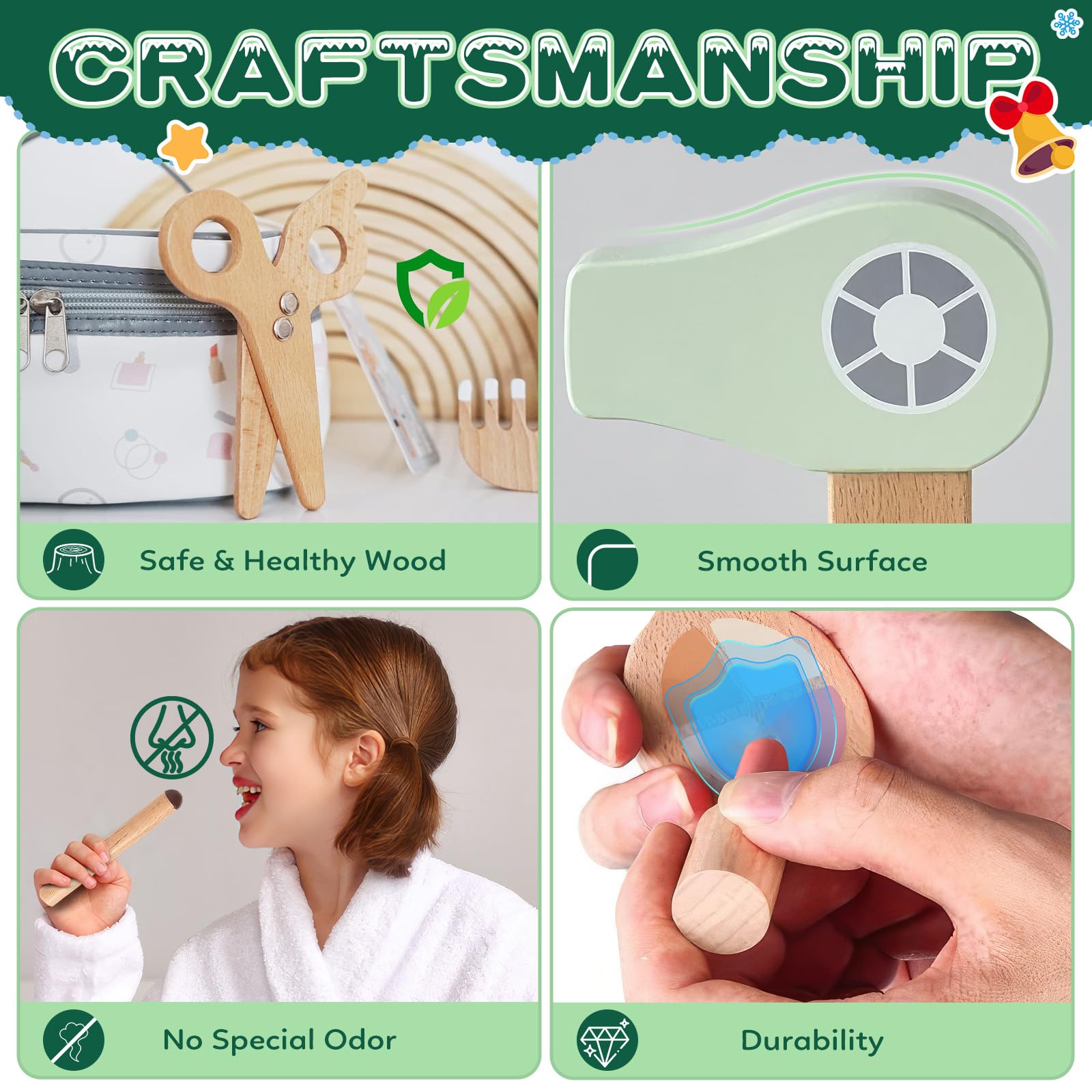 KIDBEST wooden hair brush and clippers for gentle styling fun.