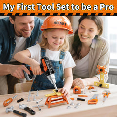 KidBloom toy drill rotates to simulate real work during imaginative play.