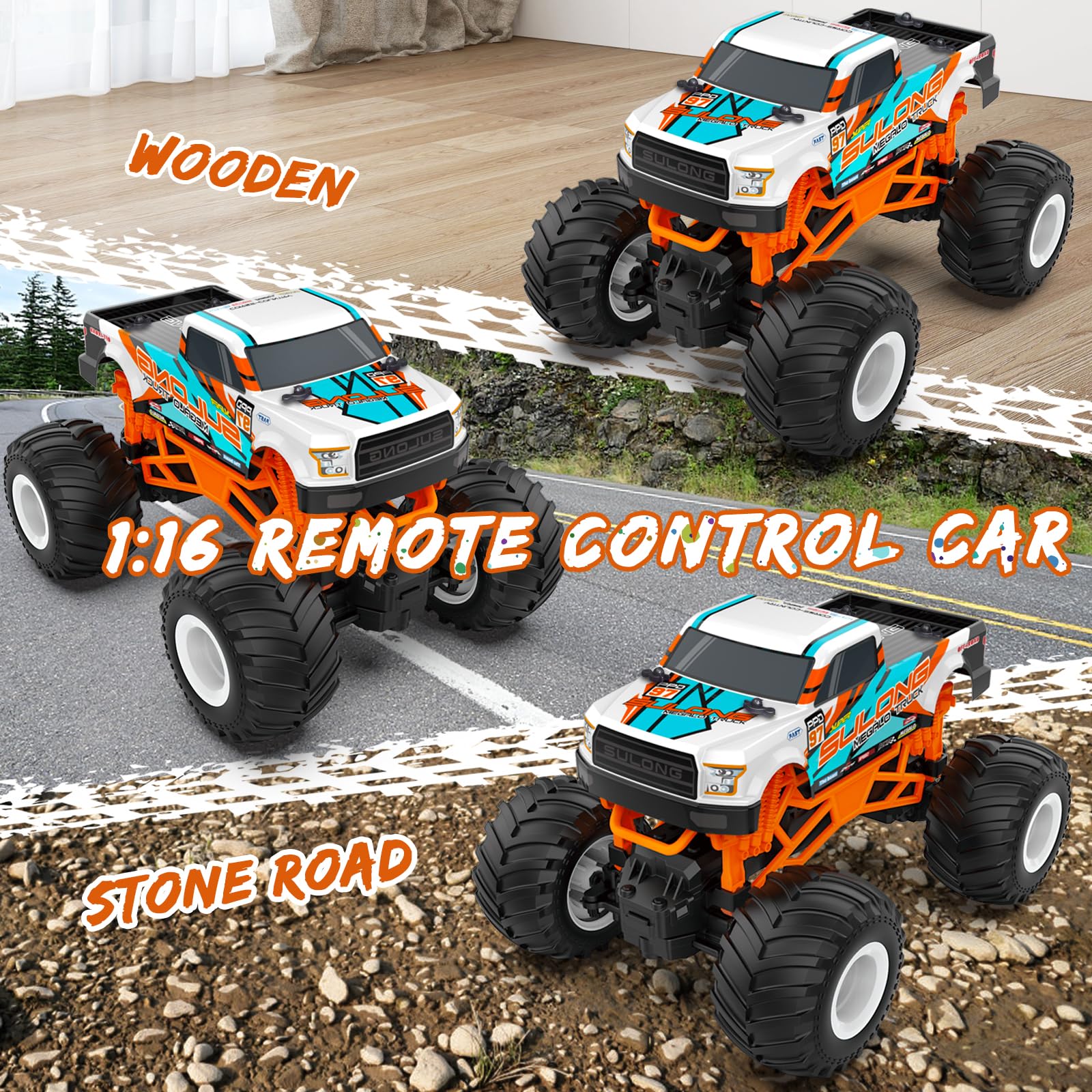 Kidcia RC Monster Truck with 2.4GHz controller enabling stable, long-range play.