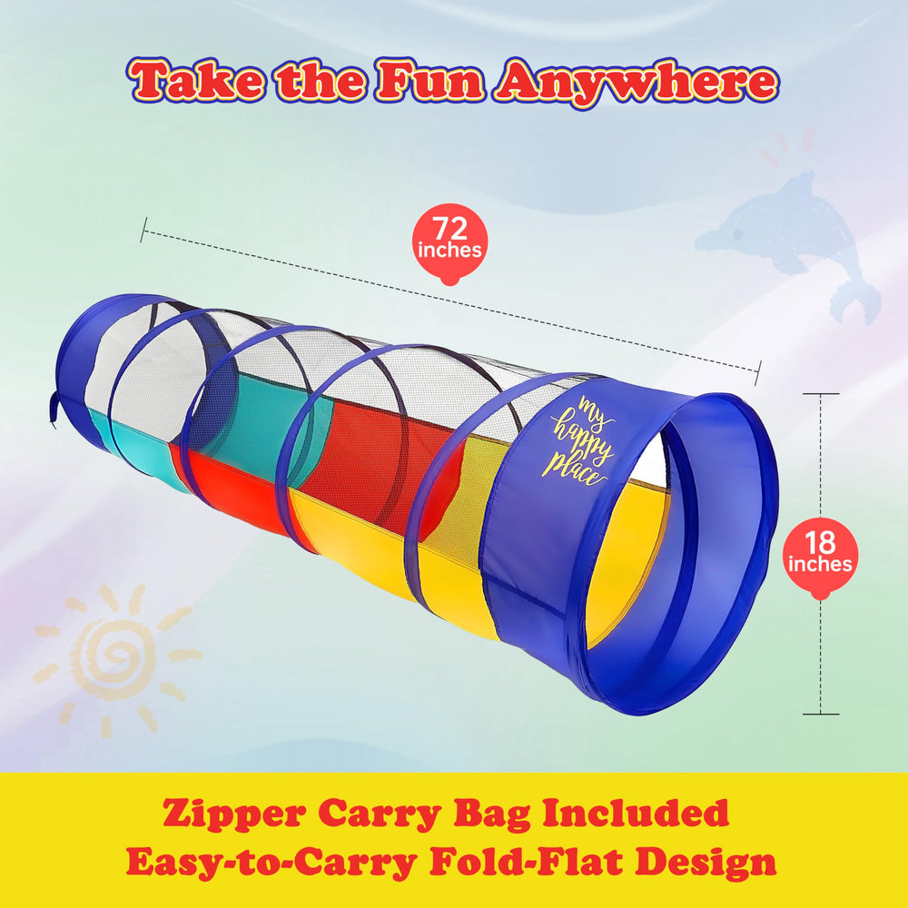 Kiddey 18x72 inch play tunnel provides a bright, inviting space.
