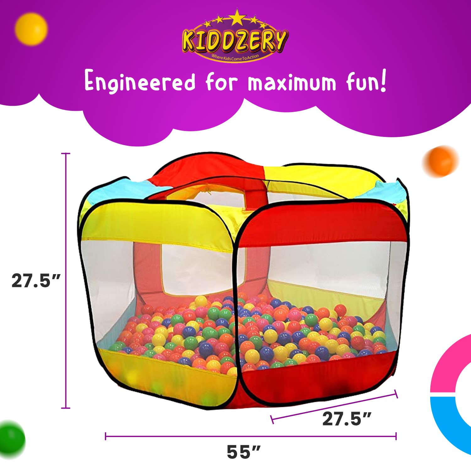 Kiddey ball pit includes 50 vibrant non-toxic balls