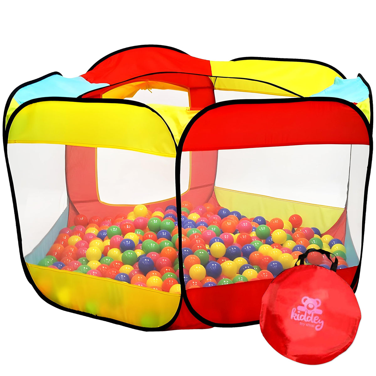 Kiddey ball pit large pop-up tent open for indoor and outdoor play.