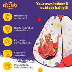 Kiddey ball pit features mesh windows and tie-back doors