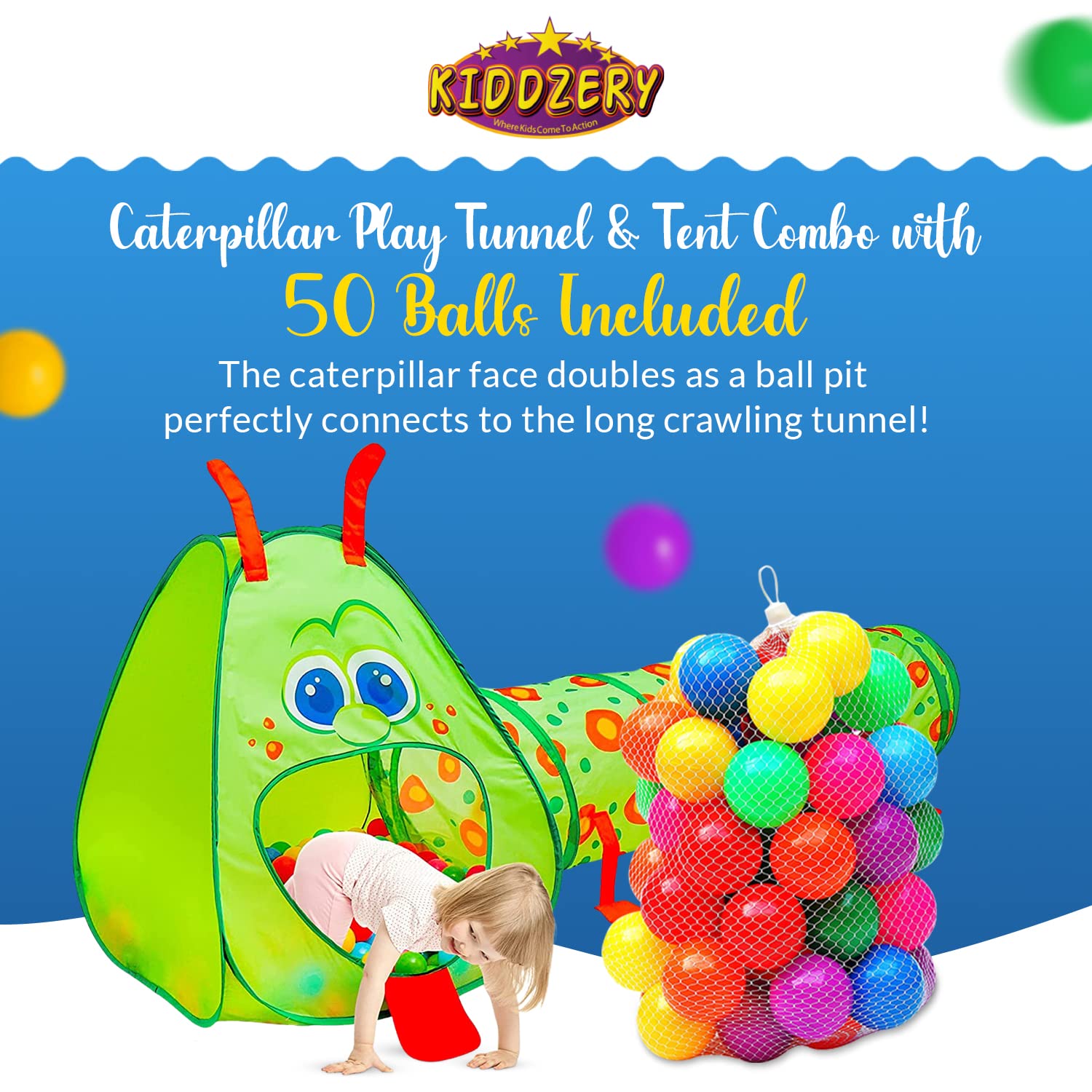 Kiddey caterpillar tent entrance scene for imaginative play and hideouts.