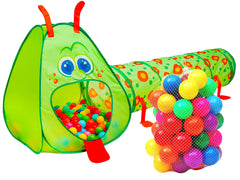 Kiddey caterpillar tunnel with balls setup for indoor play sessions.