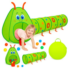 Kiddey Caterpillar play tunnel pops up quickly for indoor adventures and active toddlers.