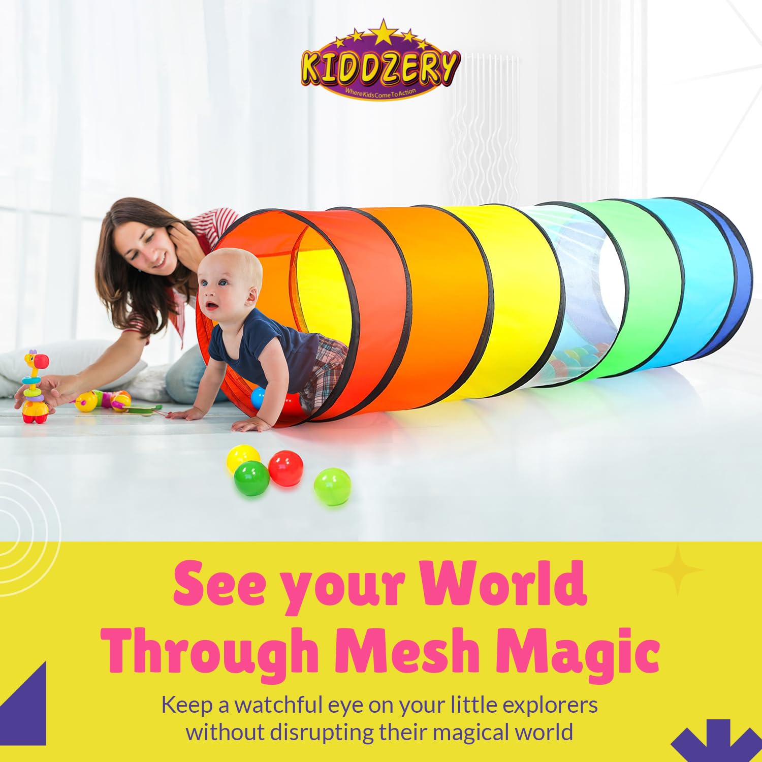 Kiddey durable tunnel construction withstands energetic toddler and pet play.